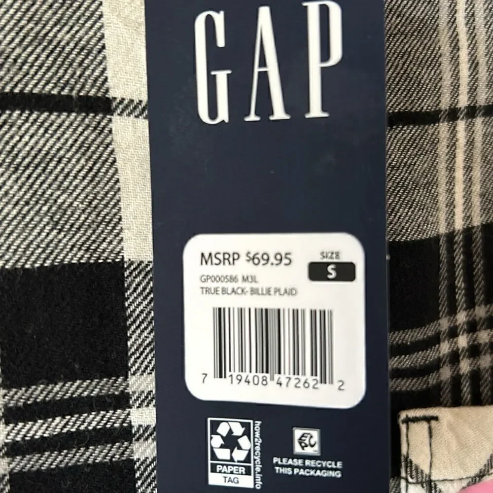 NEW Gap Black And White Relaxed Fit Flannel Shirt